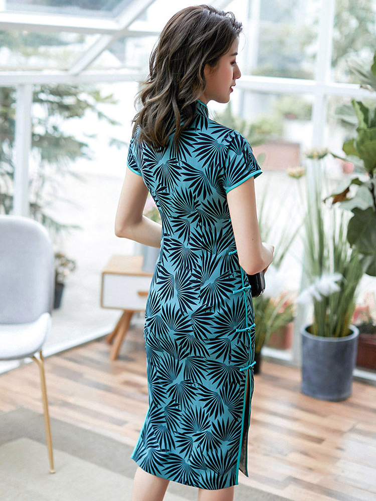 全開襟連肩袖日常旗袍連衣裙