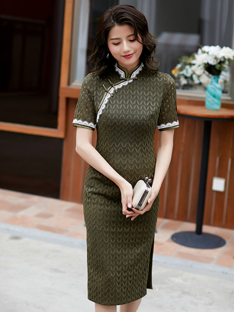 復古典雅斜襟改良旗袍連衣裙