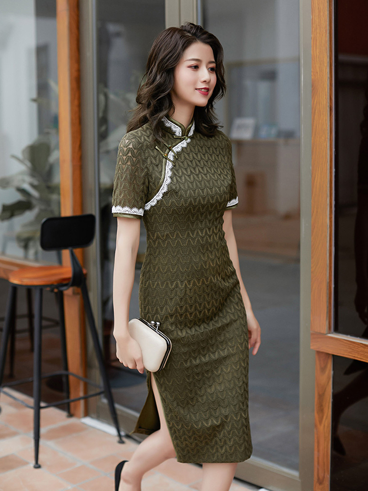 復古典雅斜襟改良旗袍連衣裙