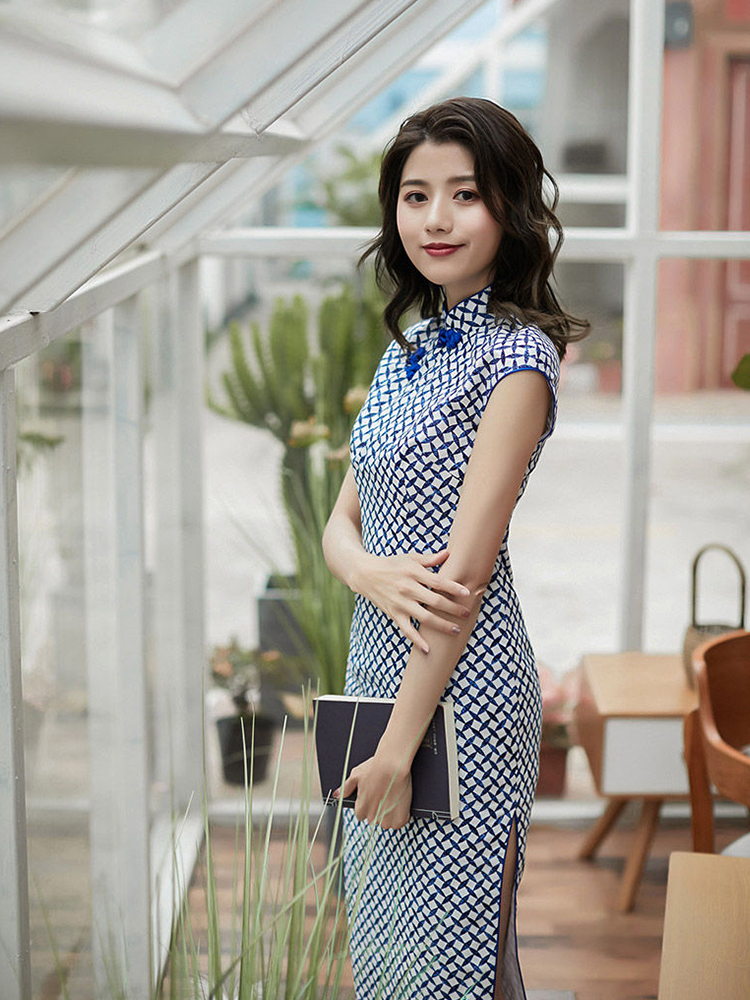 復古斜襟連肩袖改良旗袍連衣裙