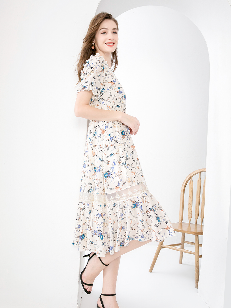 復古時尚印花連衣裙