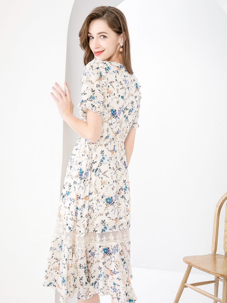 復古時尚印花連衣裙