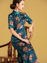 傳統印花改良長旗袍連衣裙