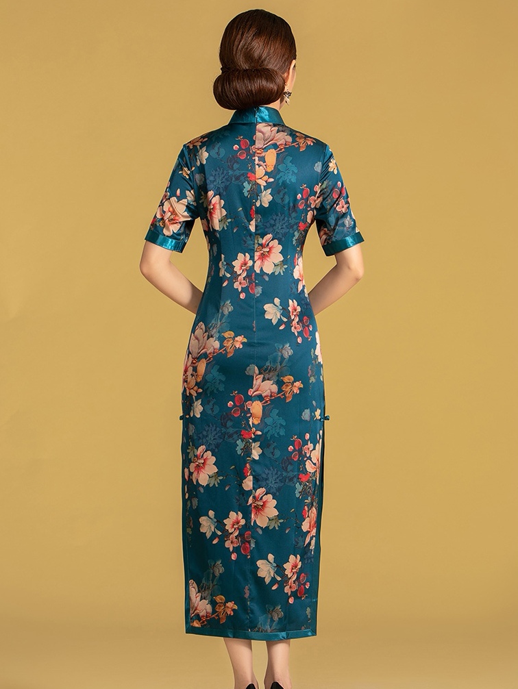 傳統印花改良長旗袍連衣裙
