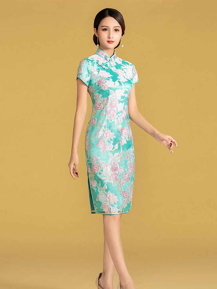 消花絲改良旗袍連衣裙