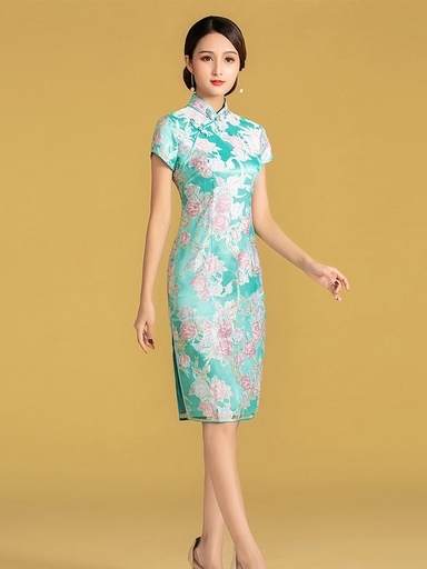 消花絲改良旗袍連衣裙