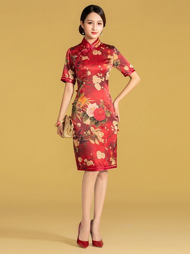 桑蠶絲全開襟雙捆重工旗袍連衣裙