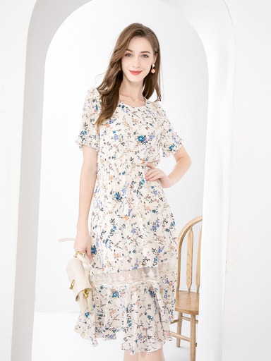 復古時尚印花連衣裙